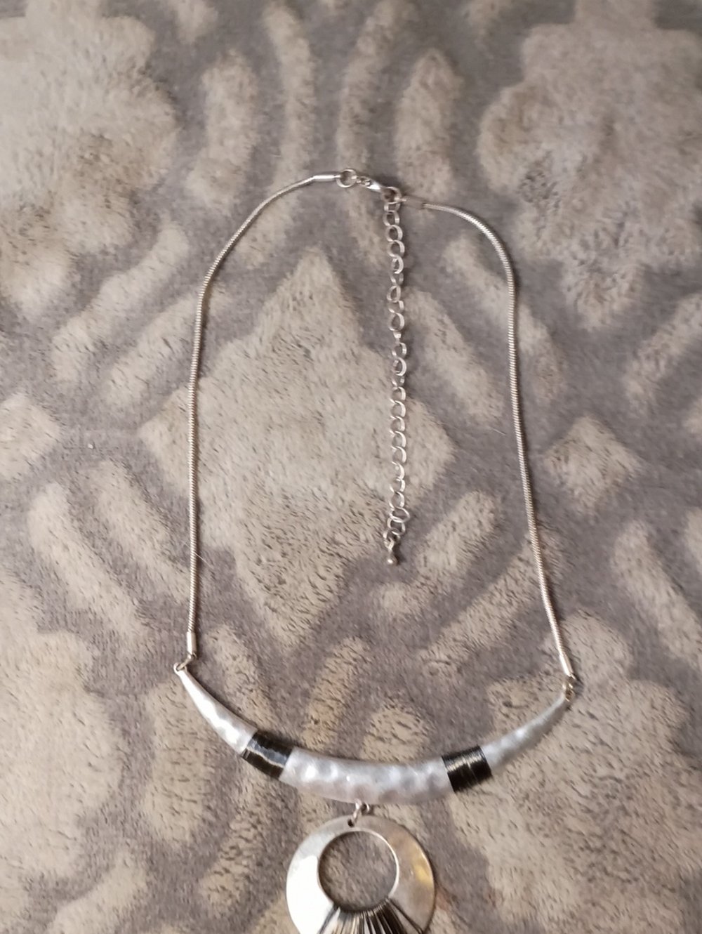 Silver Tone Crescent and Ring Pendant Necklace - Women